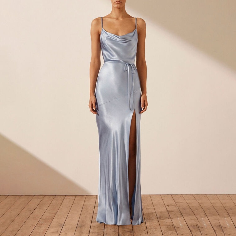 SHONA JOY La Lune Bias Cowl Maxi Dress in powder blue size 10